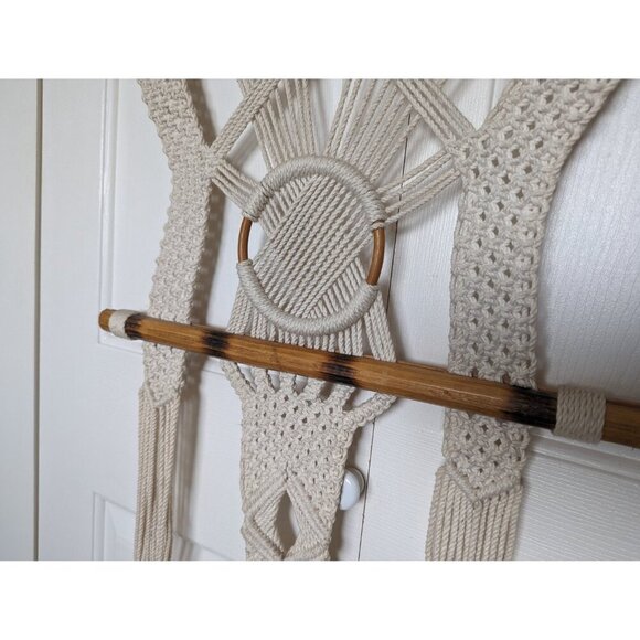 Vintage 1970s macrame wall hanging 49 x 23", boho fiber art home decor, - Picture 4 of 10